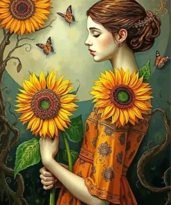 Girl Holding Sunflowers Diamond Painting