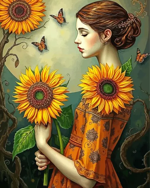 Girl Holding Sunflowers Diamond Painting Girl Holding Sunflowers Diamond Painting