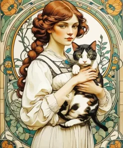 Girl Holding a Cat Diamond Painting