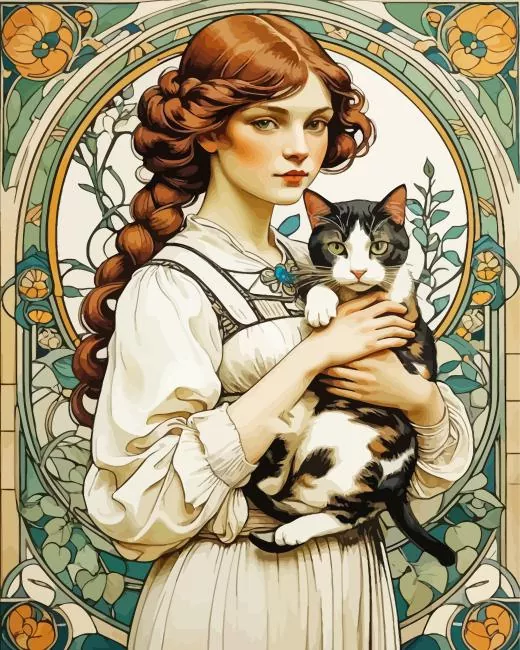 Girl Holding a Cat Diamond Painting Girl Holding a Cat Diamond Painting
