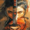 Girl Holding a Sword Diamond Painting