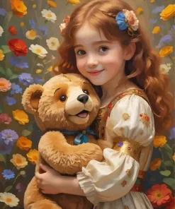 Girl Hugging Teddy Bear Diamond Painting