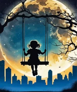 Girl Swing Silhouette Diamond Painting