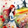 Girl in a Flowers Field Diamond Painting