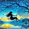 Girl on a Swing Silhouette Diamond Painting