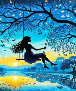 Girl on a Swing Silhouette Diamond Painting