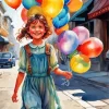 Happy Girl and Balloons Diamond Painting
