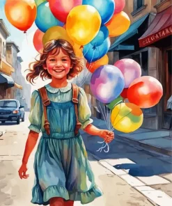 Happy Girl and Balloons Diamond Painting