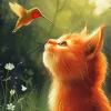 Orange Cat and Hummingbird Diamond Painting