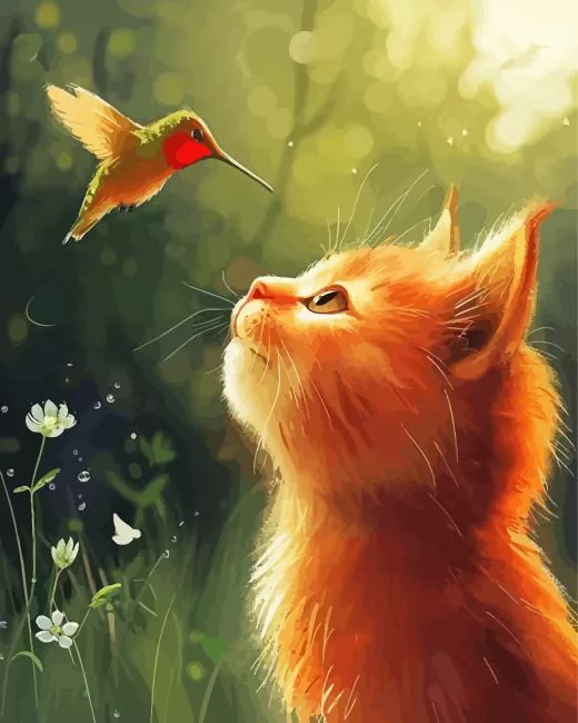Orange Cat and Hummingbird Diamond Painting Orange Cat and Hummingbird Diamond Painting