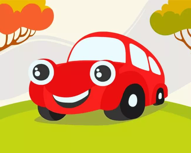 Red Cartoon Car Diamond Painting Red Cartoon Car Diamond Painting