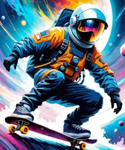 Skateboarding Astronaut Diamond Painting