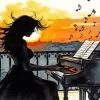 Woman Playing Piano Silhouette Diamond Painting