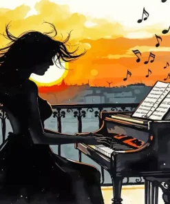 Woman Playing Piano Silhouette Diamond Painting