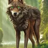 Brown Wolf with Green Eyes Diamond Painting