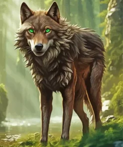 Brown Wolf with Green Eyes Diamond Painting