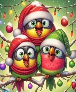 Cartoon Christmas Birds Diamond Painting