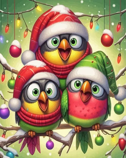 Cartoon Christmas Birds Diamond Painting Cartoon Christmas Birds Diamond Painting