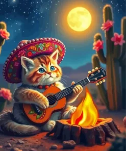 Cat Playing Guitar Diamond Painting