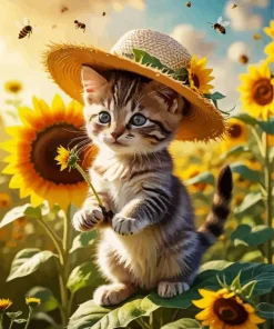 Cat in Sunflower Field Diamond Painting