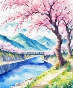Cherry Blossom River Diamond Painting