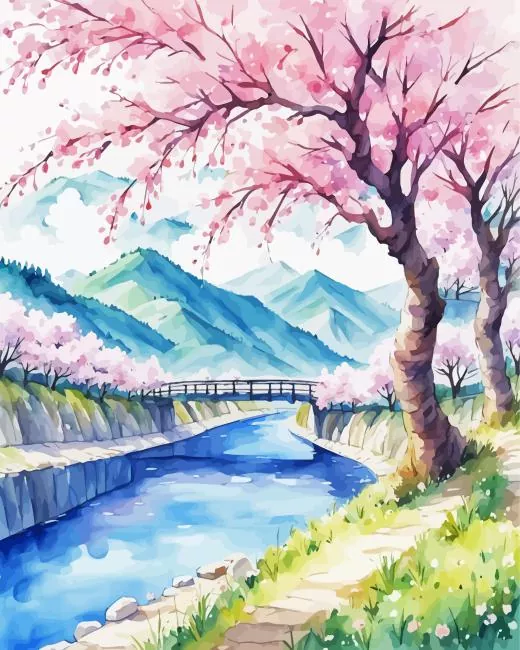 Cherry Blossom River Diamond Painting Cherry Blossom River Diamond Painting