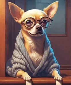 Chihuahua Dog with Glasses Diamond Painting