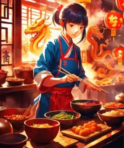 Chinese Anime Girl Cooking Diamond Painting