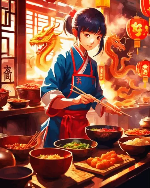 Chinese Anime Girl Cooking Diamond Painting Chinese Anime Girl Cooking Diamond Painting