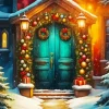 Christmas Blue Door Diamond Painting