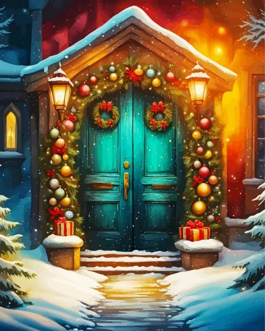 Christmas Blue Door Diamond Painting Christmas Blue Door Diamond Painting