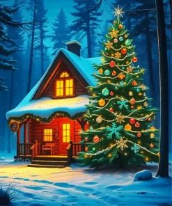 Christmas Cabin in Wood Diamond Painting