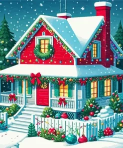Christmas House in Snow Diamond Painting