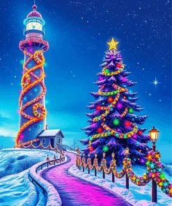 Christmas Lighthouse Tower Diamond Painting