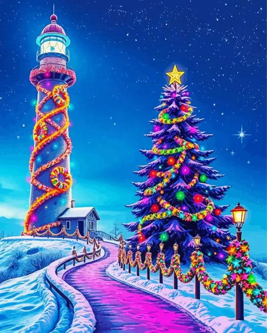 Christmas Lighthouse Tower Diamond Painting Christmas Lighthouse Tower Diamond Painting