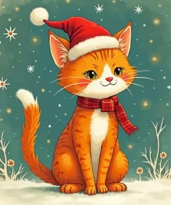 Christmas Orange Cat Diamond Painting
