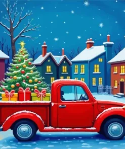 Christmas Red Truck Diamond Painting