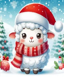 Christmas Sheep in Snow Diamond Painting