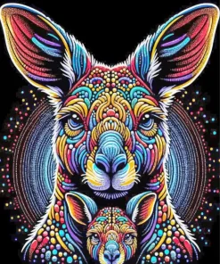 Colorful Kangaroo and Baby Diamond Painting