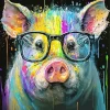 Colorful Pig With Glasses Diamond Painting