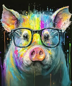 Colorful Pig With Glasses Diamond Painting