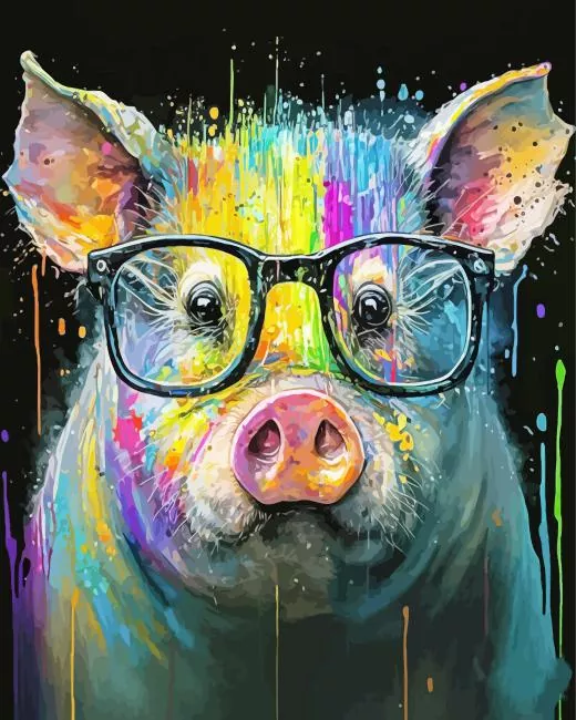 Colorful Pig With Glasses Diamond Painting Colorful Pig With Glasses Diamond Painting