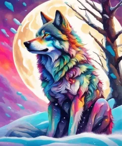 Colorful Wolf in Snow Diamond Painting