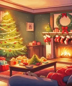 Cozy Christmas Living Room Diamond Painting