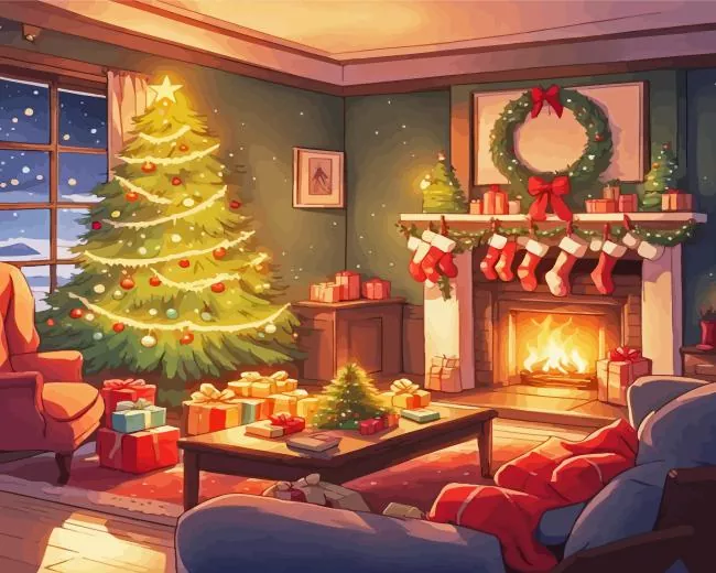 Cozy Christmas Living Room Diamond Painting Cozy Christmas Living Room Diamond Painting