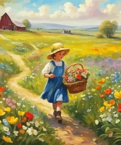 Girl and Spring Farm Diamond Painting
