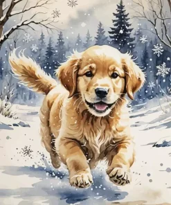 Golden Retriever in Snow Diamond Painting
