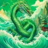 Green Chinese Ocean Dragon Diamond Painting