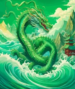 Green Chinese Ocean Dragon Diamond Painting