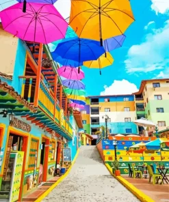 Guatape Umbrella Street Diamond Painting